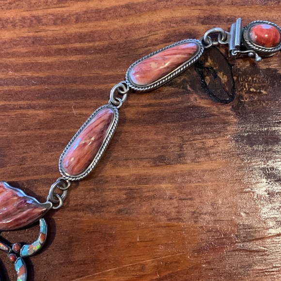 Kirk Smith Native American Sterling Spiny Oyster & Turquoise Butterfly Necklace - Picture 11 of 16